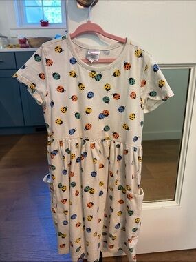 Girls Cream Ladybug Print Short Sleeve Playground Dress